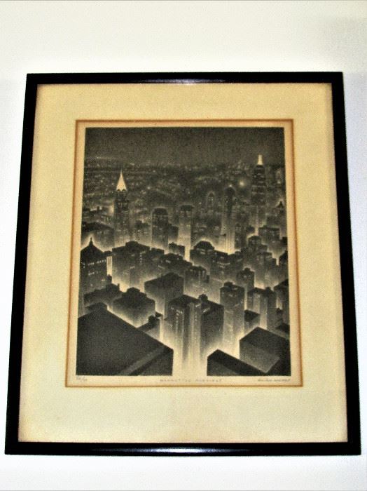 Ellison Hoover "Manhattan Midnight" signed Lithograh