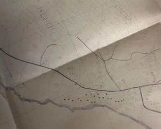 Battlefield map of Iwo Jima (w/pencil marks of US forces landing zones)