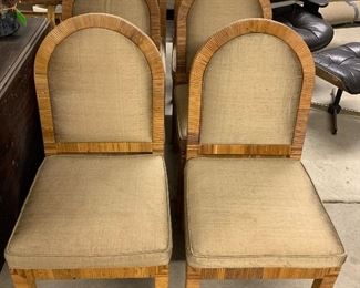 Six rattan/upholstered dining chairs. Good condition.