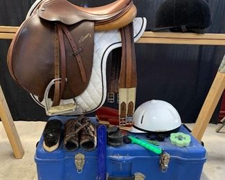 16.75” Saddle with blanket, stirrups and girt, both helmets, and accessories are priced individually. 