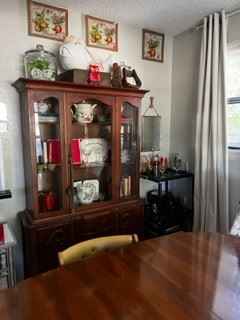 Antique china cabinet and table