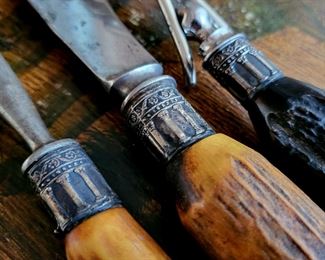 Vintage horn carving set with Sterling fittings