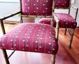 Pair of Bamboo Motif upholstered Arm Chairs $249 or bid #31