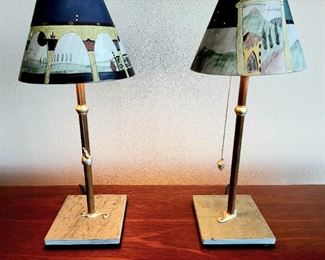 Pair of hand-painted Ceramic Art Shade table lamps signed UGONE 1997 #32