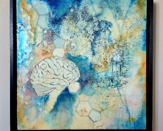 "Illusion of Knowledge" by KINDRA CRICK. Encaustic, mixed media on birch panel $350 or bid #51