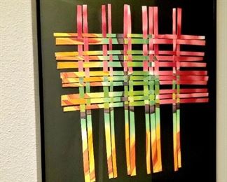 colorful woven mixed media on black field by SHERRY LYNN MILLER $85 or bid #67