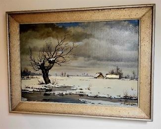 "Winter Pasture," vintage oil on canvas signed G. W. Winkler 1945 $650 or bid #68