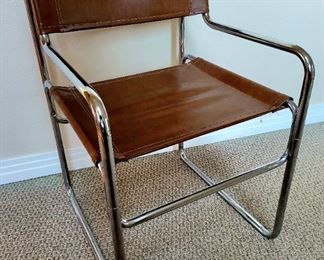 Mid-Century Modern chrome and leather Sling Chair $295 or bid #70