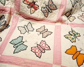 Wonderful hand-sewn quilt of applique Butterflies $215 or bid #92