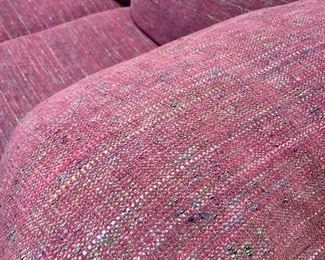 Custom handwoven pink tweed fabric - as beautiful as a vintage Chanel suit and comfortable too! 96"w x 36"h
Chaise is 61" L