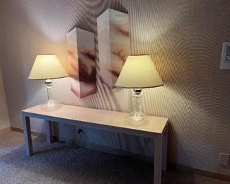 vintage 1970s laminate console 72"W that was texture painted in the 1990s - lamps and art work not available
