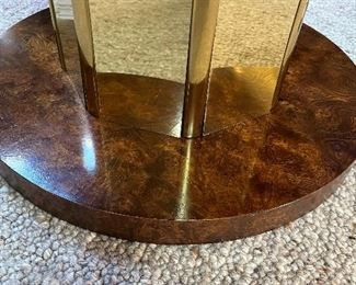 vintage smoky glass octagonal coffee table on mirrored brass and laminate base - 44"W x 16.75"H - Mastercraft??