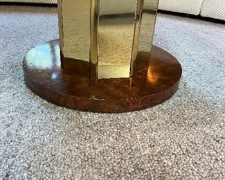 vintage smoky glass octagonal coffee table on mirrored brass and laminate base - 44"W x 16.75"H - Mastercraft?