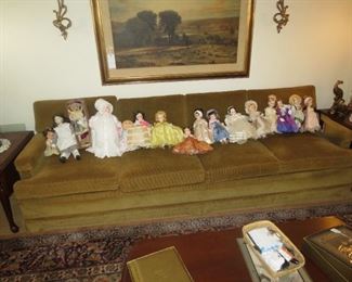 EXTRA LONG GOLD CORDUROY SOFA.