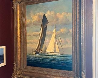 Amazing Sailboat Oil on Canvas sgd. D. TAYLER, the gold gilt frame is incredible- one of the best in decades. 