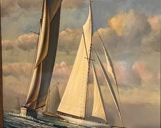 Amazing Sailboat Oil on Canvas sgd. D. TAYLER