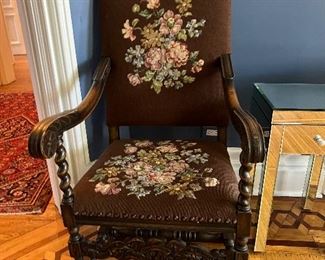 Louis XV French Walnut Needlepoint Armchair