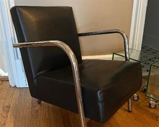 Mid Century Modern Chrome and Leather Armchair