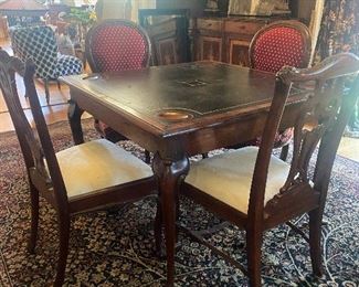 Beautiful leather top poker table,  Maitland Smith chair