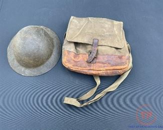 WWI Military Doughboy Helmet and Bag
