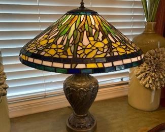Large Antique Stain Glass Table Lamp