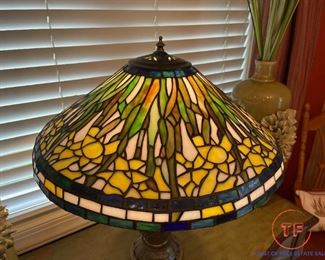 Large Antique Stain Glass Table Lamp