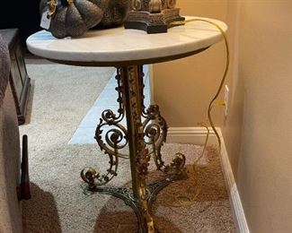 Hollywood Regency Style Marble Top Side Table