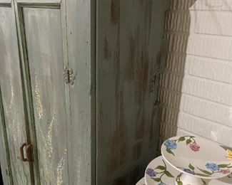 Hand Painted Distressed Armoire Cabinet