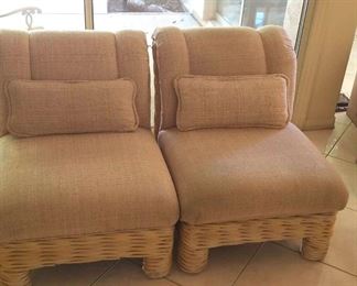 Linen Wicker Upholstered Chairs.