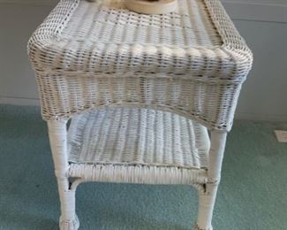 White Rattan Side Table