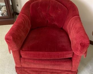 Barrel Style Accent Chair in Red Corduroy 