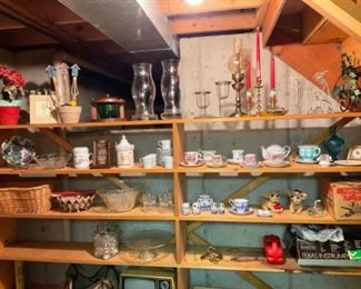 Brass Candle Stick Holders, Delph Pottery,  Texas Instruments Home Computer, China Tea Cups and Saucers, Punch Bowl and Cups