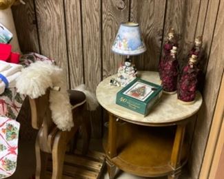 MCM Side Table With Stone Top, Wooden Rocking Horse