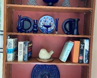 Lots of blue and white dishes and pottery and crystal