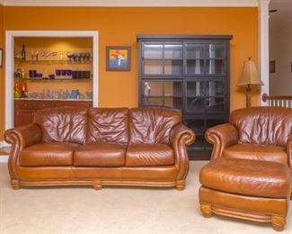 Leather Couch, Arm Chair and Ottoman