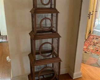 Antique wood and wire bird cage.  5’ of penthouse for the budgies! 
