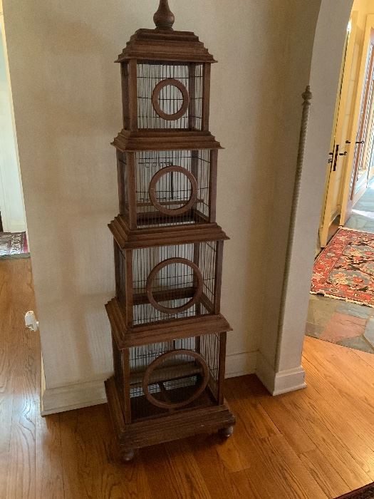 Antique wood and wire bird cage.  5’ of penthouse for the budgies! 