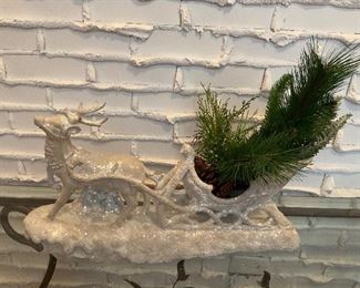 Mica dusted reindeer and sleigh