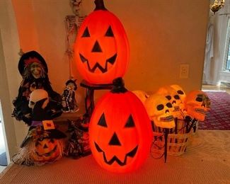 Blow mold Jack O Lanterns.  Lighted skulls. Witches! 