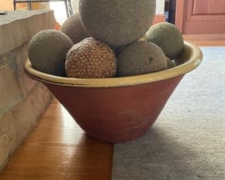 Large red pottery bowl screaming to be filled with hedge apples! 