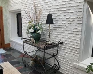 Beautiful cast metal tea cart with marble top