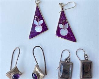 3 Pairs Vintage Sterling Silver Earrings, 2 Marked 925, Triangles Marked Alpaca, Mexico Jewelry
Lot #: 48