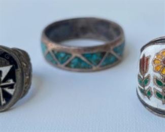 Vintage Flower Ring Marked Siam Sterling, 1964 Class Ring Marked 925 & Turquoise Inlay Ring Jewelry
Lot #: 46