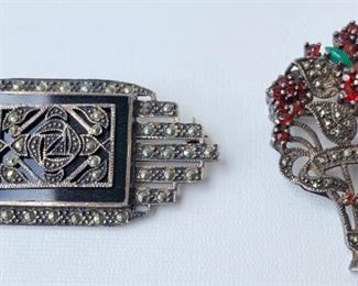 2 Vintage Sterling Silver Marcasite Pins Brooches Marked 925 Jewelry
Lot #: 55