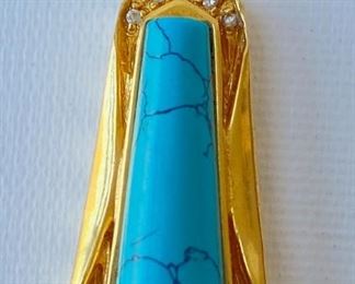 18 Karat Gold Pendant With Diamond Chips & Turquoise, Marked 750 Jewelry
Lot #: 7