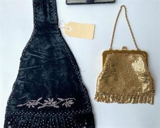 Vintage Gold Mesh Handbag By Whiting Davis, Beaded Shoulder Bag & Vintage Comb In Embroidered Case
Lot #: 43