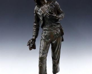 Anne de Chardonnet, French, 1869-1926.  A late 20th century patinated Bronze figure, titled "Louis XVII in the Temple Prison".  Signed "A. de Chardonnet", dated "1891" and inscribed "Louis XVII" at base.  Minor surface wear.  25 1/2" high.  ESTIMATE $400-600
