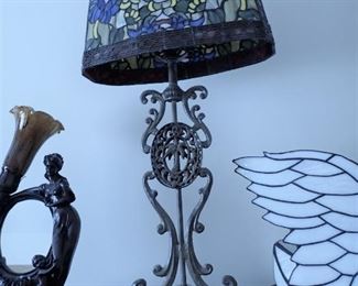 metal base stained glass oval shade 