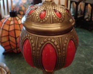 GLASS & GOLD COVERED JAR