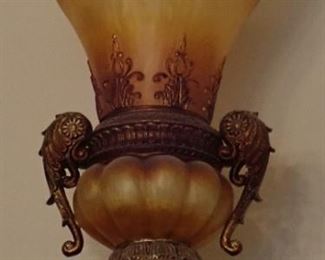 AMBER GLASS AND METAL URN